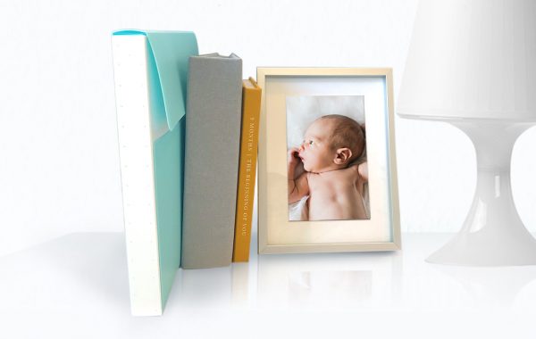 Baby file organiser on a shelf